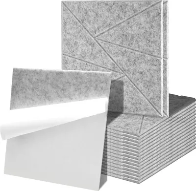 Produktbild von Clanmacy 18 stuks Akustikplatten Quadratisch Dreieck selbstklebend Schallschutzplatten Hohe Dichte Wandpaneel Hellgrau