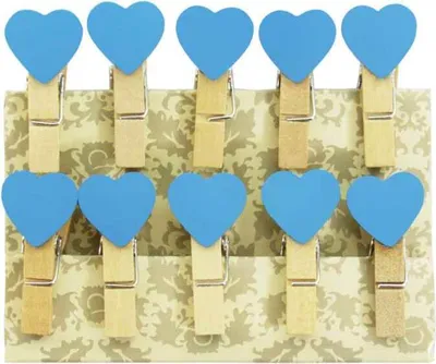 Produktbild von Oblique Unique 10 Mini Wäscheklammern Holz Miniklammern Deko Klammern - blaue Herzen