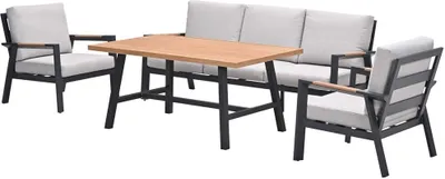 Produktbild von Garden Impressions Elati Lounge-Dining Sofa Set, Gartenmöbel, 4-teilig, 5 Sitze, Aluminium, Carbon Black, Valley Sand, mit Teakholzdruck, pflegeleicht, perfekte Sitz- & Tischhöhe für Essen & Faulenzen