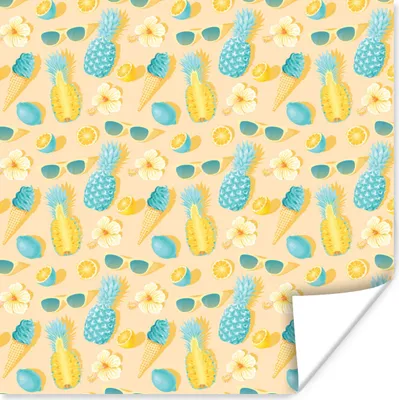 Produktbild von MuchoWow® Poster Sommer - Muster - Ananas 100x100 cm - Babyzimmer