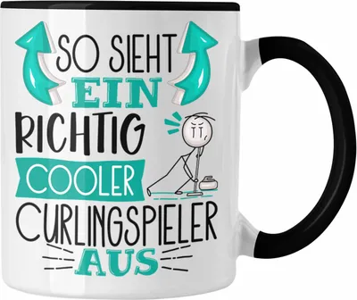 Produktbild von Trendation - Curlingspieler Tasse Geschenk So Sieht Ein RIchtig Cooler Curlingspieler Aus Geschenkidee Lustiger Spruch Geburtstag Becher Kaffeetasse Curling Spieler (Schwarz)