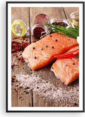 Produktbild von Gerahmtes Poster - Schwarzer Rahmen - Lachs Fisch Essen Küche - 70x100 cm - Wand Bild - Wanddeko - Wandbilder - Wandposter - Bilderrahmen - Bilder - Kunstdruck - Wandbild - P2BPA70x100-2822