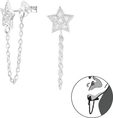 Produktbild von Ohrstecker Ear Jacket 925 Sterling Silber Stern mit Zirkonia und Kette