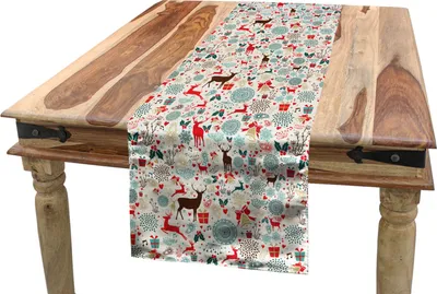 Produktbild von ABAKUHAUS Weihnachten Tischläufer, Weinlese Weihnachts, Esszimmer Küche Rechteckiger Dekorativer Tischläufer, 40 x 225 cm, Petrolblau Braun