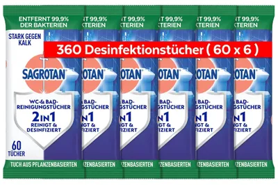 Productafbeelding van Sagrotan toiletreiniger doekjes – 6 x 60 desinfectiedoekjes
