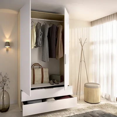 Image de Montclare - Armoire 2 Portes, 51x204h cm Blanc, Porte-manteaux