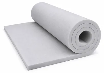 RG25 120 x 80 x 10 cm - Gerollter grauer Polsterschaum auf weissem Hintergrund