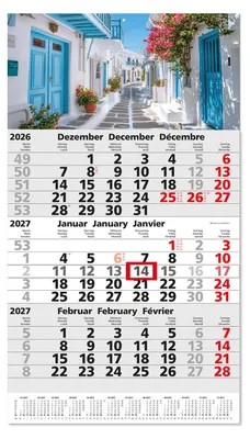 Produktbild von Timr 3-Monatskalender 2027 Jahresübersicht - 53cm - Motiv Griechenland I tr460
