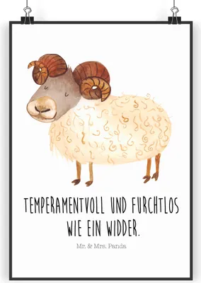 Produktbild von Mr. & Mrs. Panda Bild Sternzeichen Widder DIN A3 - Weiß - Geschenk, Schafbock, Geburtstag April, März, Bock, wanddeko, Plakat, drucke, Wandbild, Kunstdruck