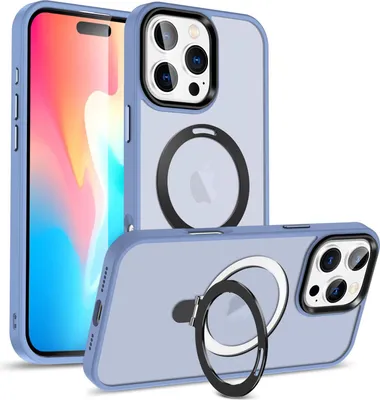 Two views of a blue iPhone case with a magnetic ring for MagSafe.