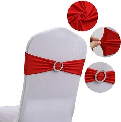 Productafbeelding van 10 rode Elasthan stoelhoesjes, elastische stoelovertrekken met strik en gesp, voor decoratie van stoelen tijdens feesten
