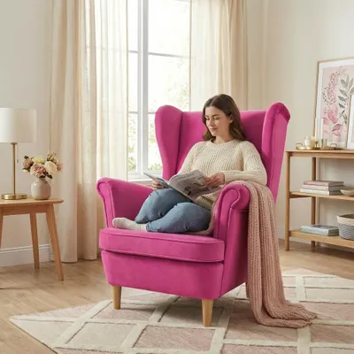 Produktbild von Ohrensessel GAJA Aura – Glamour-Sessel mit Kristallsteinen, Velours Fuchsia, Family Meble