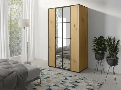 Obrázek produktu pro Šatní skříň Albello se zrcadlem Šatní skříň do ložnice Osilio Šatní skříň do obývacího pokoje dub černý 120x206x65
