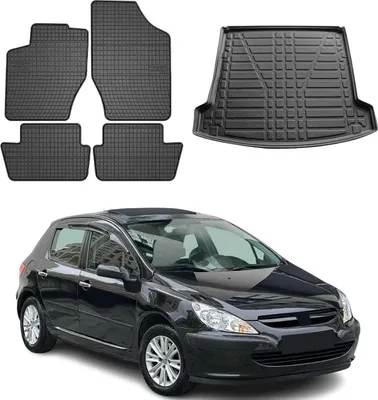 Image de Tapis & bac de coffre Set pour Peugeot 307 2001-2009 Caoutchouc TPE Noir 5x