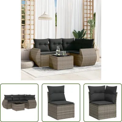 Produktbild von The Living Store 5-tlg. Garten-Sofagarnitur mit Kissen Grau Poly Rattan