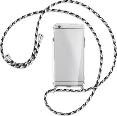 Produktbild von Handykette Backcover-Schutzhülle mit Band (Metall silberfarben) für Apple iPhone 6 Plus - schwarz/grau/weiß