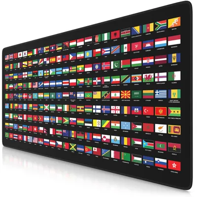 Imagen del producto de Alfombrilla para ratón Titanwolf Gaming, tamaño XXL (90 x 40 cm), con diseño de banderas del mundo y nombres de países en inglés, superficie textil para un control preciso del ratón, ideal para colocar debajo del escritorio, 1 unidad, color