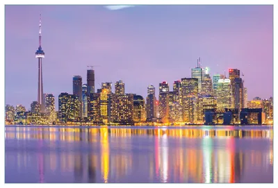 Produktbild von Wallario Küchenrückwand aus Glas, Größe: 90 x 60 cm, Motiv: Toronto Skyline - Kanada am Abend | Spritzschutz | abwischbar | pflegeleicht | in