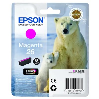 Produktbild von Epson Polar bear Singlepack Magenta 26 Claria Premium Ink, Magenta, Tinte auf Pigmentbasis, 1 Stück(e)