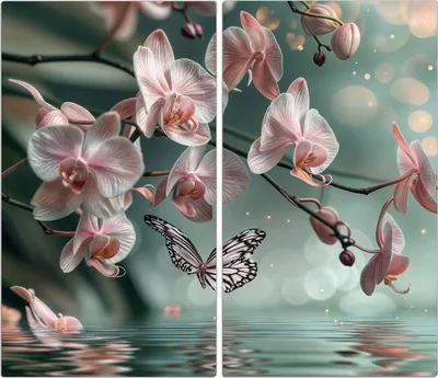Produktbild von Spritzschutz Herdabdeckplatte Schneidebrett aus Glas Orchideen Schmetterling 2-Teilig (60x52cm)