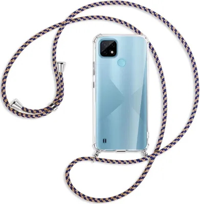 Produktbild von Handykette Backcover-Schutzhülle mit Band (Metall silberfarben) für Realme C21 (RMX3201) - blau+beige