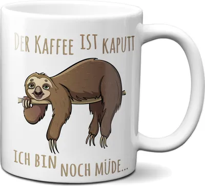 Produktbild von TassenKing Tasse mit Spruch : Der Kaffee ist kaputt, ich bin noch müde, Tier-Motiv, Faultier, Geschenk