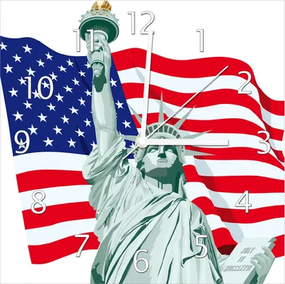 Produktbild von Wallario Design Wanduhr Freiheitsstatue USA aus Echtglas, Größe 30 x 30 cm