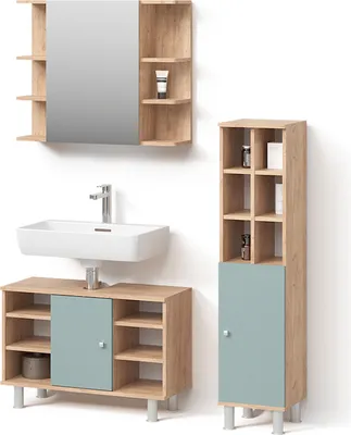 Immagine prodotto di Set di mobili da bagno Livinity Fucino Verde 3 parti, con colonna, Model 53064