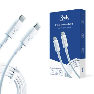 Produktbild von 3mk Hyper Silicone Cable Ladekabel auf USB-C to C 60W 3A 1m Weiss