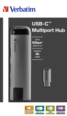 Produktbild von Verbatim 49141, USB 3.2 Gen 1 (3.1 Gen 1) Type-C, Schwarz, Silber, USB 3.2 Gen 1 (3.1 Gen 1) Type-C, Metall, 3 A, 5 - 40 °C