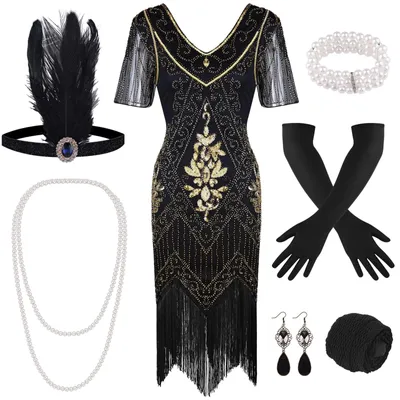 Immagine prodotto di Solidchoice - Abito con paillettes e frange, stile anni '20