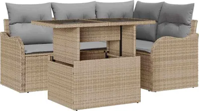 Image de vidaXL Outdoortisch-Set mit Kissen 5 pcs Beige Poly Rattan