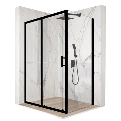 Produktbild von Duschkabine 110 x 80 cm, Schiebetür, schwarzes ESG-Glas 6 mm + Beschichtung