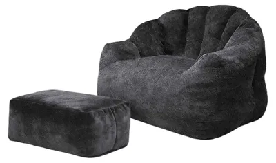 Zdjęcie produktu dla Fotel Zimilo z podnóżkiem, sofa Lazy, sofa „Niedźwiedzie łapy” z tkaniny szenilowej, miękki fotel wypoczynkowy z antypoślizgową podstawą, fotel ergonomiczny, czarny