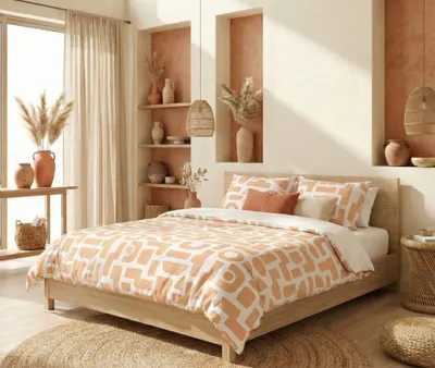 Produktbild von L'Essentiel Linge de Maison, XXL Bettwäsche Set (1 Stück), Orange und Weiß, 155 x 220 cm | 70% Baumwolle / 30% Polyester, Maschinenwaschbar bei 30 °C | Elegantes Design mit Knopfverschluss.