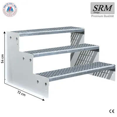 Produktbild von 3 Stufen Standtreppe Modell 2 Weiß, Breite 120 cm, Höhe 54 cm ohne Geländer