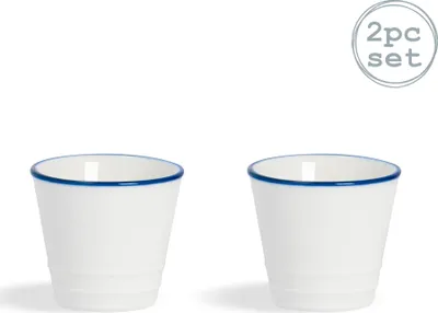 Produktbild von Nicola Spring 2 Stück Country Farmhouse Weiß Frühstück Eierbecher Set mit Blue-Felgen