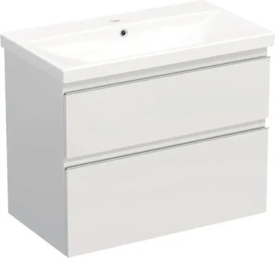 Produktbild von Jungborn Waschplatz TRENTA BxHxT 80x65x45 cm weiß glanz mit Keramik-Waschtisch Griffleiste chrom matt