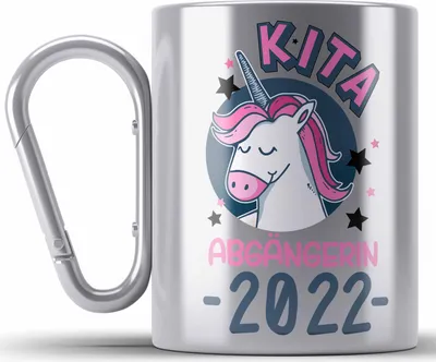 Produktbild von Trendation - Kita Abgängerin 2022 Schulstart Edelstahl Tasse Karabiner Geschenk Mädchen Einschulung Schulanfang Erster Schultag Idee (Silber)