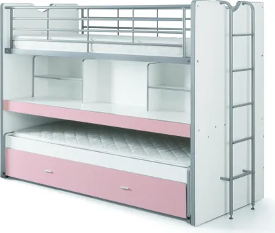 Produktbild von Hochbett Bonny 80 mit Schreibtisch und Bettkasten - rosa