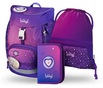 Produktbild von Baagl Schulranzen Jungen 1. Klasse Airy Schultasche Set - Pferd Herz