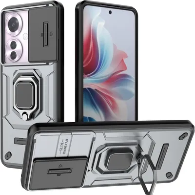Obrázek produktu pro Pouzdro pro Oppo Reno11 F dvouvrstvé pouzdro s posuvnou ochranou kamery a držákem prstenu, stojánek Šedá