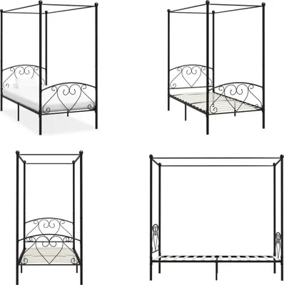 Produktbild von vidaXL Himmelbett Gestell Schwarz Metall 100 x 200 cm - Bettgestell - Bettgestelle - Bettrahmen - Einzelbett