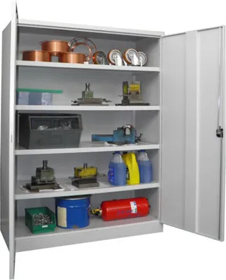Produktbild von Schwerlastschrank - Vollblechtüren - 4 Böden - 1.950x1.470x630 mm (HxBxT) - resedagrün/himmelblau
