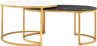 Produktbild von Satztisch 'Oppeerg' 2er Set Metallgestell Marmoroptik, schwarz-weiß/Gold