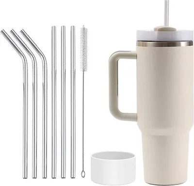 Immagine prodotto di Tazza termica da viaggio da 1200 ml in acciaio inossidabile e silicone, beige