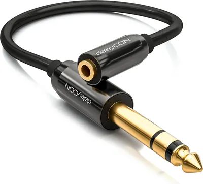 Produktbild von deleyCON 0,2m Stereo Audio Klinken Adapter Kabel - 6,3mm Klinken Stecker zu 3,5mm Klinken Buchse - Vergoldete Klinke Stecker und Buchse - Schwarz