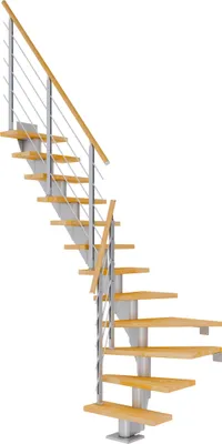 Produktbild von Dolle Mittelholmtreppe Frankfurt 1/4 gewendelt Buche, geölt 65 cm breit für GH 259 – 301 cm UK Metall Perlgrau mit Geländer