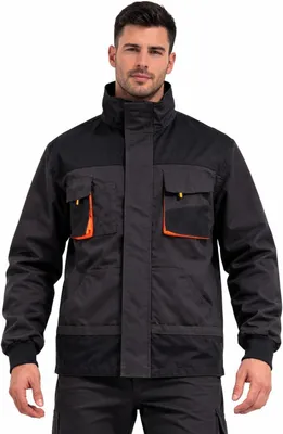 Produktbild von Grauer Herren-Arbeitsmantel im Trenchcoat-Stil mit Reißverschluss und Taillenlänge