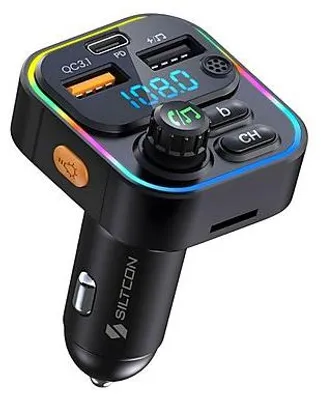 Produktbild von Siltcon® FM Transmitter Bluetooth Auto – USB-C 22.5W Ladegerät, USB-A, SD-Karte, Carkit, BT 5.3